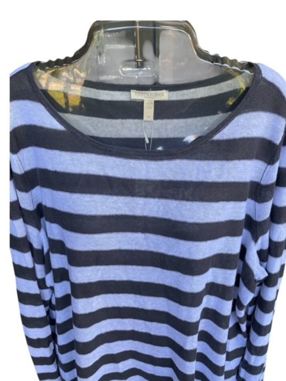 Eileen Fisher NWT Knit Pullover 100 % Linen White/Grey Stripes Size 1X